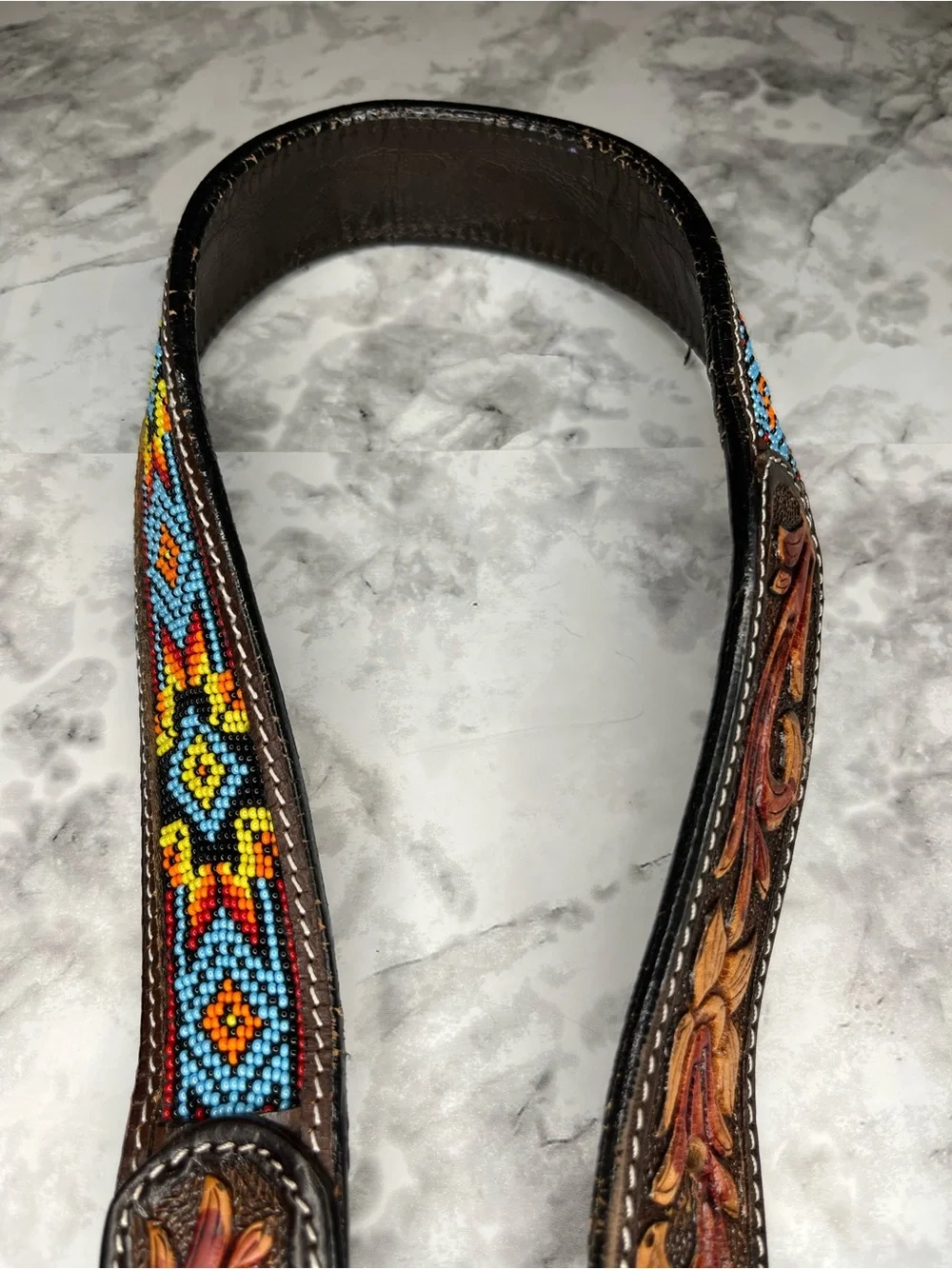 Hand Crafted Multicolor Beaded Leather Belt